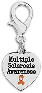 25 Pack Multiple Sclerosis Awareness Heart Hanging Charm - Perfect for Bracelets, Purses, Zipper Pull, Dog & Cat’s Collar, Support Groups, Fundraisers and More!