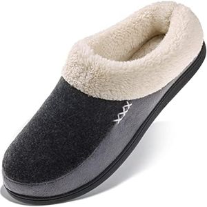 VONMAY Men's Wool Plush Fleece Lined Slip on Memory Foam Clog House Slippers Indoor/Outdoor Black/Gray