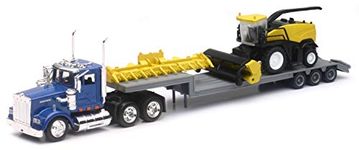 NewRay Kenworth Lowboy Trailer with New Holland Self Propelled Forage Harvester with Detachable Hay and Corn Head attacments