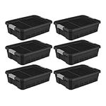 Sterilite 10 Gallon Industrial Stacker Storage Totes w/Gray Clip Lids (6 Pack)