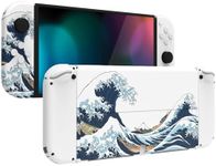 eXtremeRate Full Set Shell for Nintendo Switch OLED, Console Back Plate & Kickstand, NS Joycon Handheld Housing with Buttons for Nintendo Switch OLED (The Great Wave Off Kanagawa)