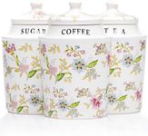 25DOL Coffee Tea Sugar Canister Set with Airtight Lids - Elegant Flower Kitchen Canisters Set of 3 Pantry Jars Containers - Decorative Ceramic Canister Set for Countertop or Coffee Bar - 13.5 Ounce …