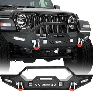 OEDRO Front Bumper Compatible with 2018-2025 Jeep Wrangler JL & Unlimited, 20-25 Gladiator, Rock Crawler Bumper with Winch Plate Mounting & 4 x LED Lights & 2 x D-Rings