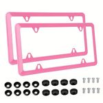 Fashion 4 Holes Super Slim Matte Pink License Plate Frames,Stainless Steel License Plate Covers,Weather Proof License Plate Holder for Women(Super Slim Pink,2PCS)