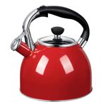 Rorence Whistling Tea Kettle: 2.5 Quart Stainless Steel Kettle with Capsule Bottom & Heat-resistant Glass Lid (Red)