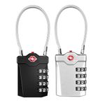 ZHEGE Suitcase Padlocks, TSA Approved Luggage Locks with Open Indicator, Flexible Cable, 4 Digit Combination Padlock for Gym Locker, Briefcase, Backpack, Laptop Bag (Black & Silver, 2 Packs)