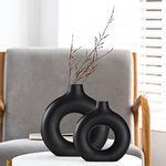 Black Ceramic Vase for Modern Home Decor,Round Matte Pampas Flower Vases Minimalist Nordic Boho Ins Style for Wedding Dinner Table Party Living Room Office Bedroom, Decorative Gift