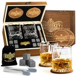 Whisiskey - Whisky Glasses Set - Whisky Accessories Set - Whisky Gift Set - 8 Whiskey Stones & 2 Glasses & 2 Coasters & Pliers - Ice Cubes Reusable – Whiskey Glasses Set of 2 - Gifts for Men