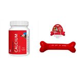 Drools Absolute Calcium Tablet- Dog Supplement, 110 Pieces&Drools Non-Toxic Rubber Dog Chew Bone Toy, Puppy/Dog Teething Toy (Medium) - 5 inches, Red