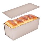 Bakeley Commercial Pullman Loaf Pan with Lid, Dough Capacity Non-Stick Rectangle Flat Toast Box for Oven Baking 13.6"×5.4"×4.7"(Champagne Gold)