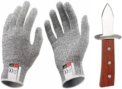 Ldawy Cuchillo Ostra, Abridor Ostras, Cuchillo para Ostras con Mango de Madera y 1 par de Guantes Resistentes al Corte(XL), Abre Ostras de Acero Inoxidable, para Almejas y Mariscos
