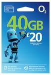 O2 SIM Card UK & Europe Prepaid PAYG with 40GB data, unlimited minutes & text bundle for 30 days - worth £20