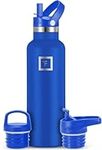 IRON °FLASK Camping & Hiking Hydration Canteens - 3 Lids (Narrow Straw Lid) Leak Proof Vacuum Insulated Stainless Steel - Hot & Cold Double Walled Sports Water Bottle - Cobalt, 20 Oz