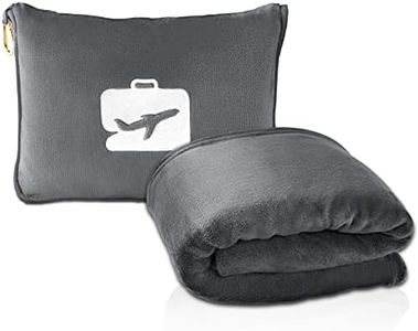 EverSnug Travel Blanket and Pillow - Premium Soft 2 in 1 Airplane Blanket with Soft Bag Pillowcase, Hand Luggage Sleeve and Backpack Clip (Grey)