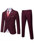 MrSure Men’s 3 Piece Suit Blazer, Slim Fit Tux with One Button, Jacket Vest Pants & Tie Set for Party, Wedding and Business, Deep Burgundy, Large