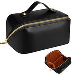 HUANLANG Makeup Travel Bag Large Capacity Cosmetic Bag for Women Girls Waterproof Makeup Pouch PU Leather Hanging Toiletry Bag with 2 Compartments Portable Makeup Bag Organizer for Travel Home