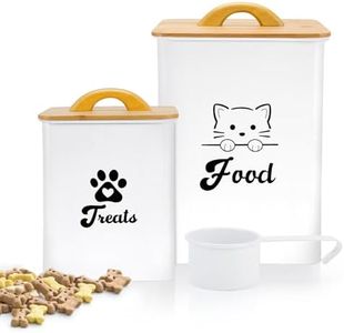 Dekosilave Cat Food Storage Container with Scoop, 2PCS Cat Food Storage Container with Lids Airtight, Cat Treat Jars for Kitchen Counter-7+3Lbs, Cat Cookie Jar for Storage, White