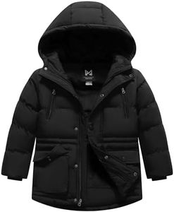 KVE Boys Hooded Puffer Jacket Fleece Lined Winter Coat-Black 4-5