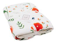 Little English 6 Layered Bamboo/Cotton Large Muslin Blankets for babies. Soft & comfortable blanket, perfect for swaddling - Luxury Pram Blanket - Poppy - 120cm x 120cm