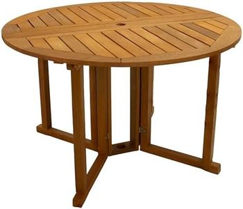 Sunnydaze Malaysian Wood Folding Patio Table with Umbrella Hole, Round