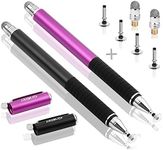 MEKO(TM) (2 Pcs)[2 in 1 Precision Series] Disc Stylus/Styli Bundle with 4 Replaceable Disc Tips, 2 Replaceable Fiber Tips for All Touch Screen Devices - (Black/Purple)