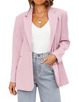 MEROKEETY Women's 2024 Fall Casual Blazers Long Sleeve Lapel Open Front Button Work Blazer Jackets with Pockets, Pink, Medium
