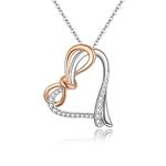 EVER FAITH Infinity Heart Friendship Sister Necklace 925 Sterling Silver White CZ Rose Gold Bowknot Necklace, Birthday Gift Ideas for Woman Mom