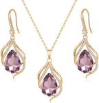 EVEVIC Austrian Crystals Teardrop Hollow Twisted Pendant Necklace Earrings for Women 14K Gold Plated Halo Drop Dangle Earrings Hypoallergenic Jewelry Set (Antique Pink)