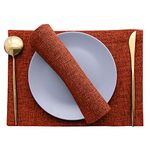 Khooti Double-Sided Washable PolyJute Tablemats/Placemats Heat Resistant Dining Table Place Mats for Kitchen Coffee Table (Size - 12 x 18 inches / 30 x 45 cms)(Color - Orange)(Pack of 6 Pieces)