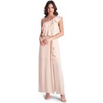 BCBGMAXAZRIA Dahlia Women’s Ruffled One Shoulder Front Slit Gown, Rose Blush, 0