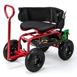 Giantex Rolling Garden Cart, 360 Swivel Workseat with 4 Wheels, Removal Cushion & Tool Tray, Storage Basket, Gardening Wagon Scooter with Adjustable Height, Handle