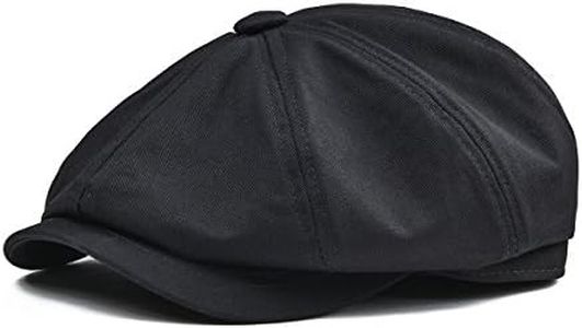 BOTVELA Men's 8 Piece Newsboy Flat Cap 100% Cotton Gatsby Ivy Golf Cabbie Hat (Black, XL)