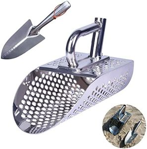 Sand Scoop with Shovel for Metal Detecting,Stainless Steel Metal Detector Beach Finds Scoop, Heavy Duty Metal Detector Accessories,Metal Detecting Digging Shovel Sand Sifting for Treasure Hunting