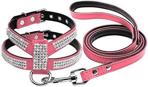 DHGTEP Arnés del Perro de Diamantes de Imitación de Cuero del Gato Cachorro Arnés y Correa para el Perro Pequeño y Mediano Chihuahua (Color : Pink, Size : L)