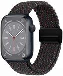 OMECKY Magnetic Braided Solo Loop Band Compatible with Apple Watch Series 9 8 7 6 5 4 3 38mm 40mm 41mm for Women Men, Stretchy Nylon Elastic Sport Strap for iWatch SE, Black Unity