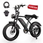 Movcan V60 Electric Bike with Lock & Phone Holder, 48V 15.6Ah Removable Battery 20” Fat Tire Electric Bike, 1000W Motor 30MPH Top Speed Electric Motorcyle, 7 Speed Dual Disc Brake E Bikes, Black