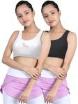 DChica Sports Bra for Girls, Cotton Non-Padded Full Coverage Beginners Non-Wired T-Shirt Gym Workout Bra with Regular Broad Strap, Activewear Training Bra for Teenager Kids (Pack of 2) White