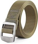JASGOOD Tactical Heavy Duty Reinforced Nylon Belt for Men Adjustable Military Webbing Belt Strap with Metal Buckle (Pants Size Below 42", F- Silvery Color Buckle/Khaki Belt)