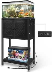 BEURUKU 5-10 Gallon Fish Tank Stand, Heavy Duty Aquarium Stand with Cabinet & Power Outlets for Fish Tank Accessories Storage, Double Tank Stand 20.5" L* 11" W Tabletop, 220LBS Capacity Black