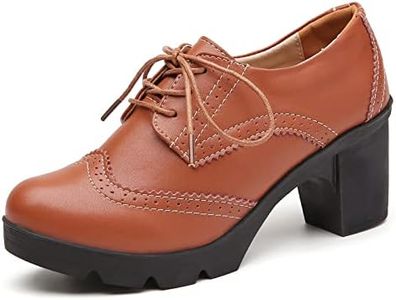 DADAWEN Women's Classic T-Strap Platform Mid-Heel Square Toe Oxfords Dress Shoes Light Brown US Size 9