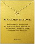 Message Card Gold Bowknot Pendant Necklace Friendship Compass Good Lucky Elephant Pearl Circle Necklace for Women Gift Card (Gold Bowknot)