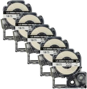 vhbw 5x cassette à bande cartouche 18mm noir sur blanc pour imprimante d´étiquette Epson LabelWorks LW-1000P, LW-600P remplace LC-5WBN, SS18KW.