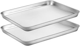 Baking Sheets Set of 2, HKJ Chef Cookie Sheets 2 Pieces & Stainless Steel Baking Pans & Toaster Oven Tray Pans, Rectangle Size 12.5Lx10Wx1H inch & Non Toxic & Healthy & Easy Clean…