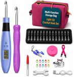 BZVV Light Up Crochet Hook Set with Counter, Shoulder Bag and 22 Heads