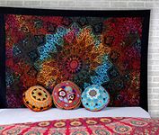 Psychedelic Star Trippy Tapestry for Bedroom 84x54 Inch Multicolor Chakra Printed Tie-dye Wall Hanging Mandala Tapestries Twin Size Cotton Colorful Decorative for Wall