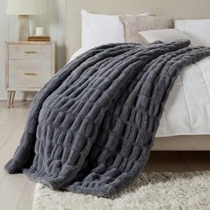 Springtree Home Luxury Micro Plush Throw Blanket | Thick Faux Fur | Grey