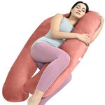 Cherilo Full Body U Shaped Pregnancy Pillow for Pregnant Women and Nursing Mom | Single Pillow for Multipurpose Use During Maternity | Premium Velvet Outer Cover with Zip | Peach