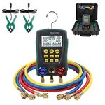 Digital Manifold Gauge Set HVAC Dual-Channel Temp Sensor HVAC Tools for 89 Kind of Refrigerant Digital AC Gauges Vacuum Pressure&Temp Test Digital HVAC Gauges with Hoses Digital Refrigeration Gauge