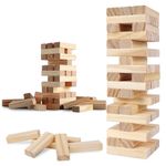 Wembley Wooden Blocks Stacking & Balancing Tower Games for Kids Adults Tumbling Tower Puzzle Toys with 4 Dice Math Challenging Game Skill Development – 54 Pcs