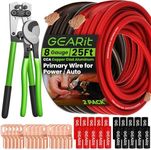 GearIT 8 Gauge CCA Ground Wire (25FT Each - Black and Red) All-in-One Kit: Crimping Tool, Cutter, 15 Lugs, and 20 Heat Shrink Wrap